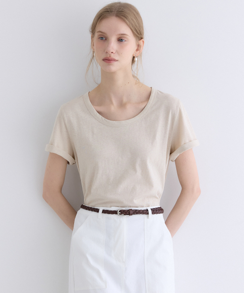 OURHOPE(アワーホープ)の「リネンロゴUネックTシャツ - Linen(Tシャツ/カットソー・レディース・ホワイト・ONE)」の2枚目の写真