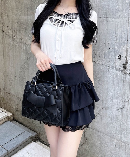 INGNI(イング)の「チェックレイヤード風リブトップス(Tシャツ/カットソー・レディース・ブラック/グレー/オフホワイト・M)」の2枚目の写真