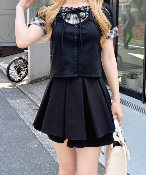 INGNI(イング)の「チェックレイヤード風リブトップス(Tシャツ/カットソー・レディース・ブラック/グレー/オフホワイト・M)」の4枚目の写真