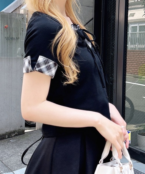 INGNI(イング)の「チェックレイヤード風リブトップス(Tシャツ/カットソー・レディース・ブラック/グレー/オフホワイト・M)」の5枚目の写真