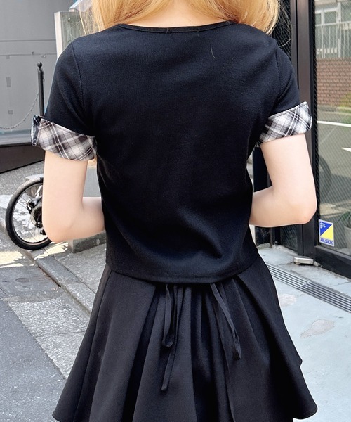 INGNI(イング)の「チェックレイヤード風リブトップス(Tシャツ/カットソー・レディース・ブラック/グレー/オフホワイト・M)」の6枚目の写真