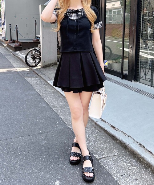 INGNI(イング)の「チェックレイヤード風リブトップス(Tシャツ/カットソー・レディース・ブラック/グレー/オフホワイト・M)」の8枚目の写真