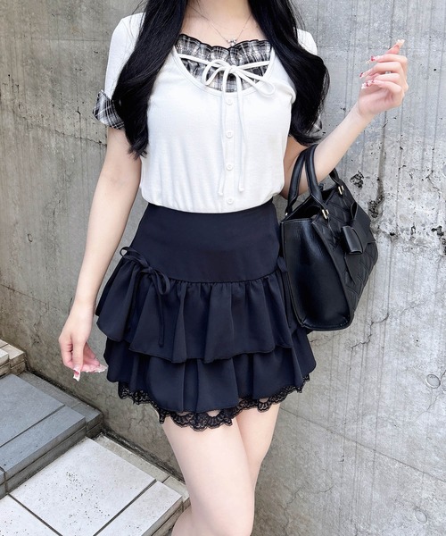 INGNI(イング)の「チェックレイヤード風リブトップス(Tシャツ/カットソー・レディース・ブラック/グレー/オフホワイト・M)」の12枚目の写真