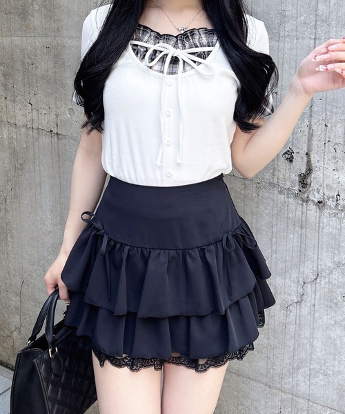 INGNI(イング)の「チェックレイヤード風リブトップス(Tシャツ/カットソー・レディース・ブラック/グレー/オフホワイト・M)」の13枚目の写真