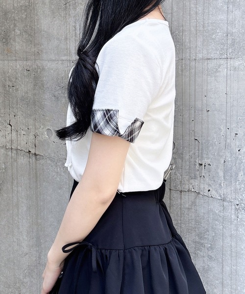 INGNI(イング)の「チェックレイヤード風リブトップス(Tシャツ/カットソー・レディース・ブラック/グレー/オフホワイト・M)」の14枚目の写真