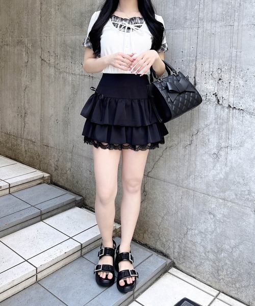INGNI(イング)の「チェックレイヤード風リブトップス(Tシャツ/カットソー・レディース・ブラック/グレー/オフホワイト・M)」の16枚目の写真