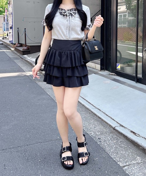 INGNI(イング)の「チェックレイヤード風リブトップス(Tシャツ/カットソー・レディース・ブラック/グレー/オフホワイト・M)」の20枚目の写真