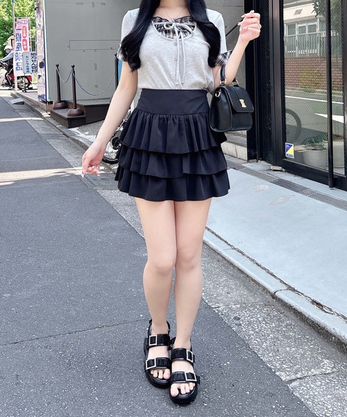 INGNI(イング)の「チェックレイヤード風リブトップス(Tシャツ/カットソー・レディース・ブラック/グレー/オフホワイト・M)」の21枚目の写真