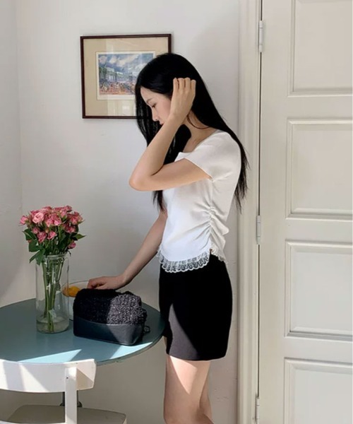 kirakiraShop(キラキラショップ)の「裾レース付き サマーニット トップス(ニット/セーター・レディース・イエロー/ホワイト/ピンク/ブルー・FREE)」の6枚目の写真