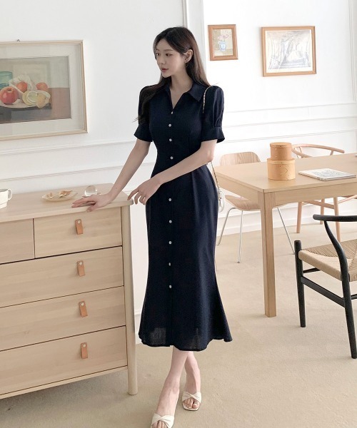 Aelina（エリナ）の「シングルブレストウエスト絞りシャツワンピース（シャツワンピース・レディース・ブルーグレー/ネイビー・FREE）」の20枚目の写真
