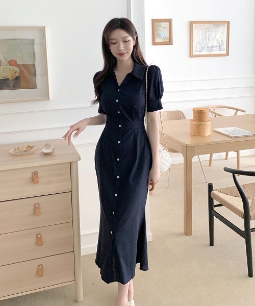 Aelina（エリナ）の「シングルブレストウエスト絞りシャツワンピース（シャツワンピース・レディース・ブルーグレー/ネイビー・FREE）」の22枚目の写真