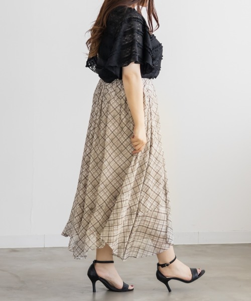 CLETTE(クレット)の「CLETTEオリジナルチェック柄イレヘムスカート(スカート・レディース・ブルー/ベージュ・LL/4L/3L)」の11枚目の写真