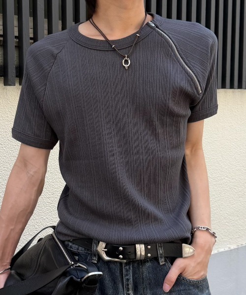 Chikashitsu +】side half zip t-shirt (4color) / 【チカシツプラス