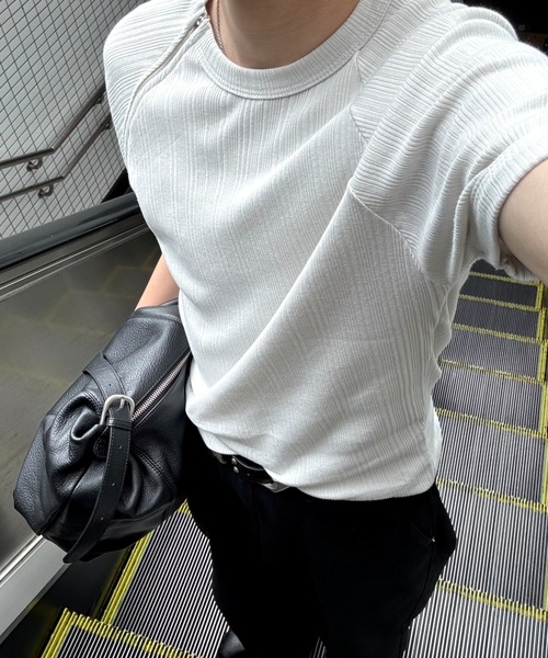 side half zip t-shirt (4 цвета) / 【Chikashitsu＋】 сайд‑халф зип футболка