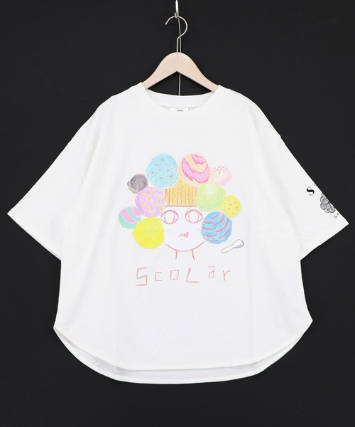 ScoLar（スカラー）の「ScoLar(スカラー) 頭の中はアイスクリームでいっぱい柄Tシャツ（Tシャツ/カットソー・レディース・オフホワイト/チャコールグレー・MEDIUM）」の9枚目の写真