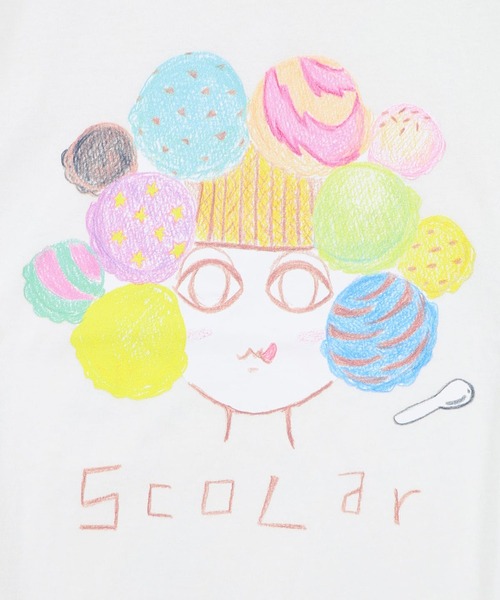 ScoLar（スカラー）の「ScoLar(スカラー) 頭の中はアイスクリームでいっぱい柄Tシャツ（Tシャツ/カットソー・レディース・オフホワイト/チャコールグレー・MEDIUM）」の10枚目の写真