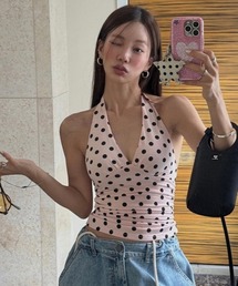 ドットホルターネックトップス