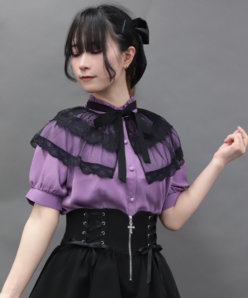 NIBBLE POISON（ニブルポイズン）の「バタフライレースフリルＢＬ（シャツ/ブラウス・レディース・ホワイト/パープル/ブラック・MEDIUM）」の3枚目の写真