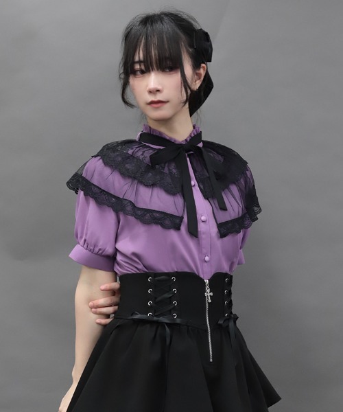 NIBBLE POISON（ニブルポイズン）の「バタフライレースフリルＢＬ（シャツ/ブラウス・レディース・ホワイト/パープル/ブラック・MEDIUM）」の4枚目の写真
