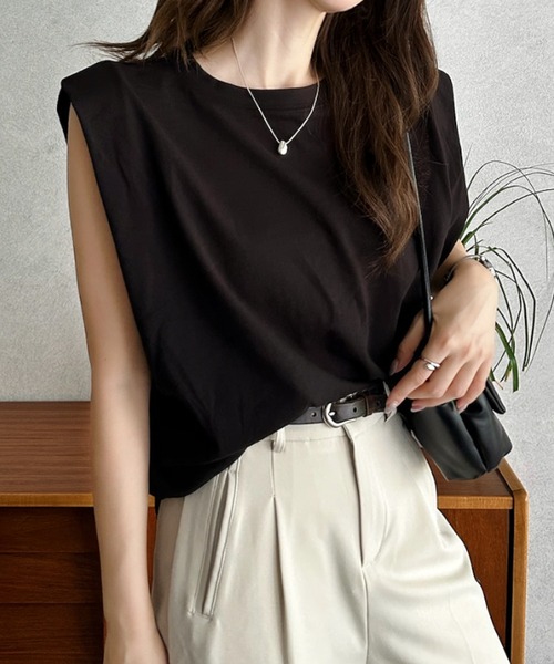 Eclat one(エクラワン)の「【Eclat one】接触冷感 クルーネック ボックス スリーブレス Tシャツ(Tシャツ/カットソー・レディース・ホワイト/ブラック/ブラウン・FREE)」の14枚目の写真