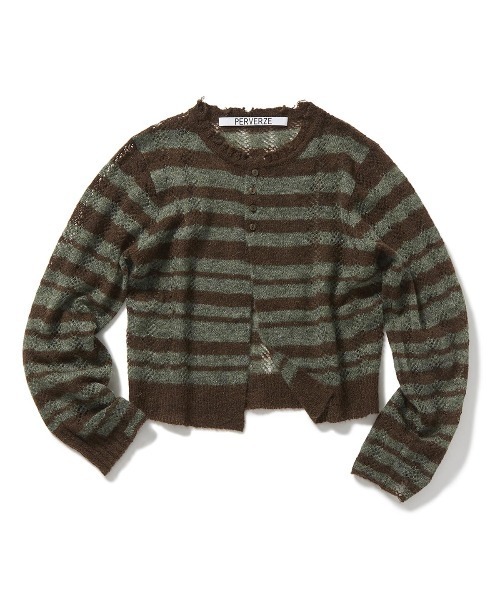 PERVERZE（パーバーズ）の「Thick Stripe Knit Cardigan（カーディガン/ボレロ・レディース・ネイビー/ブラウン・FREE）」の2枚目の写真