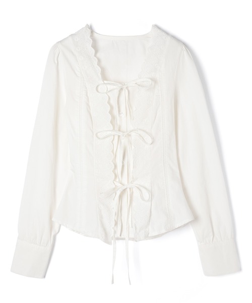 M DOLLY(エムドリー)の「Ribbon celine blouse / リボンセリーヌブラウス(シャツ/ブラウス・レディース・ブラック/ホワイト・FREE)」の7枚目の写真