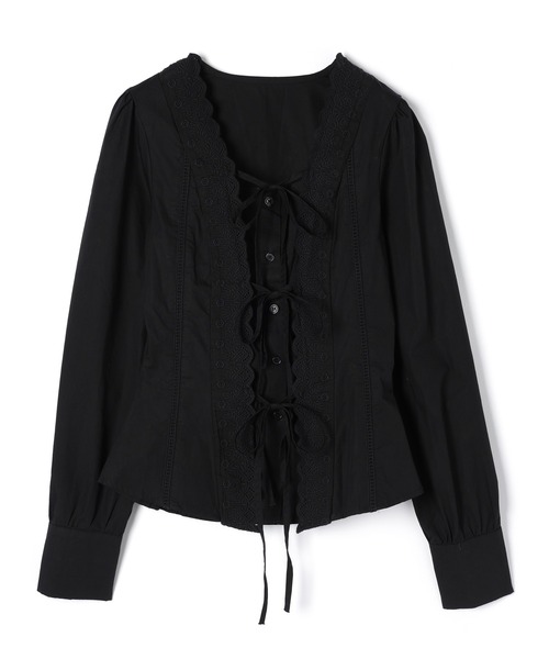 M DOLLY(エムドリー)の「Ribbon celine blouse / リボンセリーヌブラウス(シャツ/ブラウス・レディース・ブラック/ホワイト・FREE)」の6枚目の写真