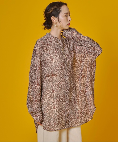 terrace（テラス）の「アソート柄ロールアッププリントシャツ（シャツ/ブラウス・レディース・オフホワイト/アッシュブラウン/ブラック/レッド・FREE）」の7枚目の写真