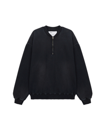 VTG WASHED HALF ZIP SWEATSHIRT / BLACK