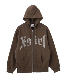 RHINESTONE BLACKLETTER LOGO ZIP UP SWEAT HOODIE
