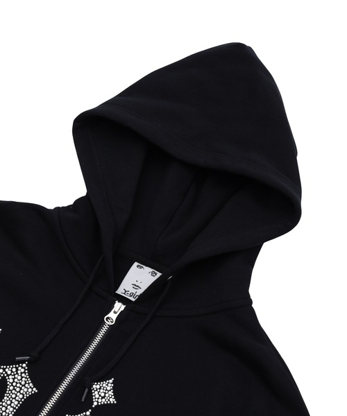 X-girl(エックスガール)の「RHINESTONE BLACKLETTER LOGO ZIP UP SWEAT HOODIE(パーカー・レディース・アッシュ/ブラウン/ブラック・M/S)」の9枚目の写真