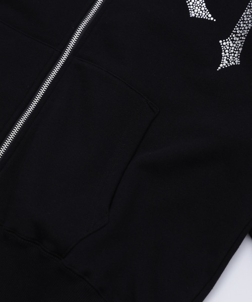 X-girl(エックスガール)の「RHINESTONE BLACKLETTER LOGO ZIP UP SWEAT HOODIE(パーカー・レディース・アッシュ/ブラウン/ブラック・M/S)」の11枚目の写真