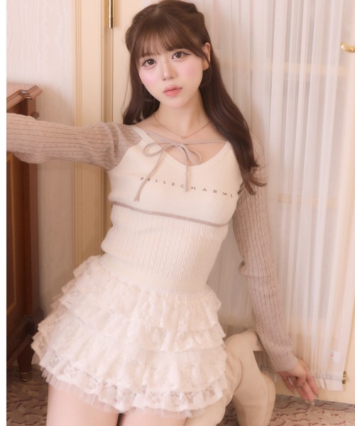 Belle Charme(ベルシャルム)の「【Belle Charme】Color Block Raglan Knit(ニット/セーター・レディース・ブラック/ピンク/ベージュ・FREE)」の1枚目の写真