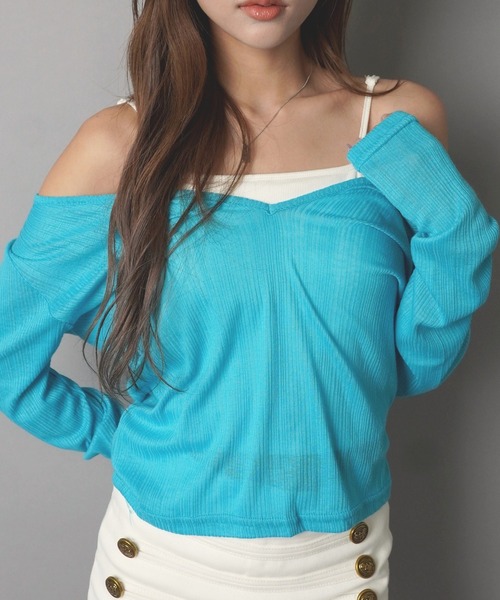 SPINNS(スピンズ)の「レイヤードに使えるVネック長袖カットソー/カラーカットソー/韓国ガーリー(Tシャツ/カットソー・レディース・ターコイズブルー/ブラック/ミント/ピンク/パープル・ONESIZE)」の16枚目の写真