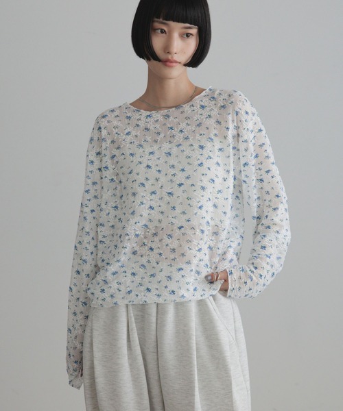 LOWRYS FARM（ローリーズファーム）の「フラワーメッシュロングスリーブ　 1063339（Tシャツ/カットソー・レディース・ホワイト/ブラック・FREE）」の6枚目の写真