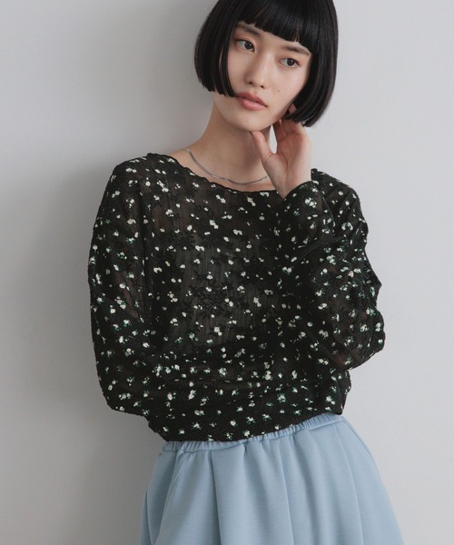 LOWRYS FARM（ローリーズファーム）の「フラワーメッシュロングスリーブ　 1063339（Tシャツ/カットソー・レディース・ホワイト/ブラック・FREE）」の9枚目の写真