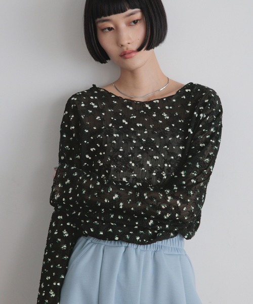LOWRYS FARM（ローリーズファーム）の「フラワーメッシュロングスリーブ　 1063339（Tシャツ/カットソー・レディース・ホワイト/ブラック・FREE）」の10枚目の写真