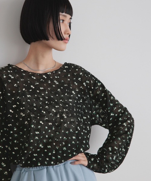 LOWRYS FARM（ローリーズファーム）の「フラワーメッシュロングスリーブ　 1063339（Tシャツ/カットソー・レディース・ホワイト/ブラック・FREE）」の11枚目の写真