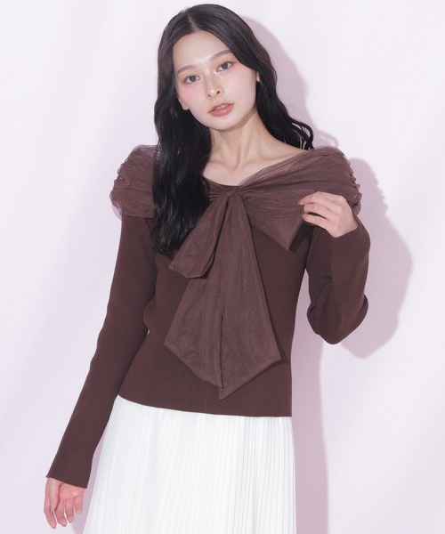JILL by JILL STUART(ジルバイジルスチュアート)の「チュールリボンニット(ニット/セーター・レディース・ブラウン/ブルー/ホワイト・FREE)」の3枚目の写真