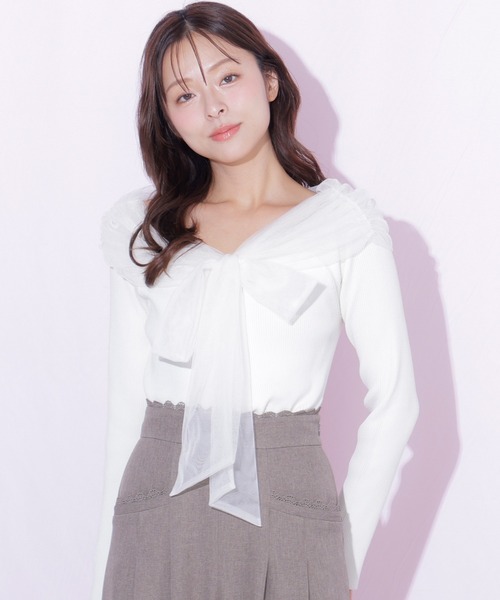 JILL by JILL STUART(ジルバイジルスチュアート)の「チュールリボンニット(ニット/セーター・レディース・ブラウン/ブルー/ホワイト・FREE)」の21枚目の写真