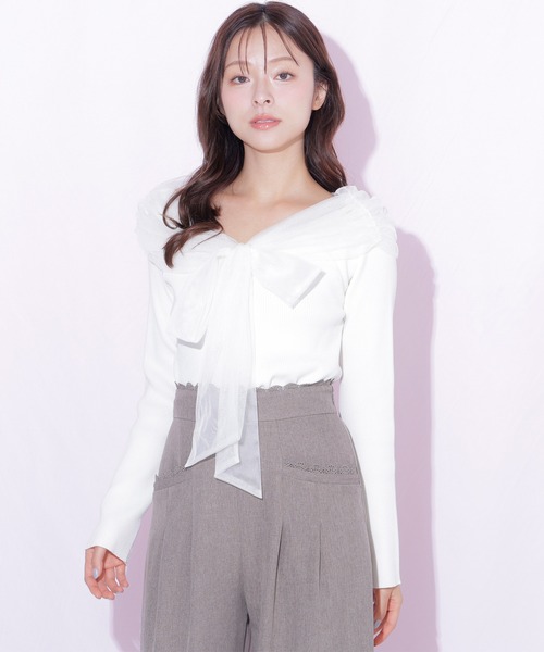 JILL by JILL STUART(ジルバイジルスチュアート)の「チュールリボンニット(ニット/セーター・レディース・ブラウン/ブルー/ホワイト・FREE)」の20枚目の写真
