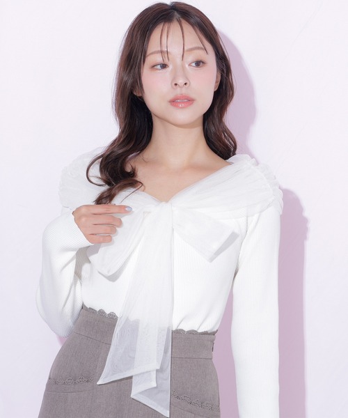JILL by JILL STUART(ジルバイジルスチュアート)の「チュールリボンニット(ニット/セーター・レディース・ブラウン/ブルー/ホワイト・FREE)」の22枚目の写真
