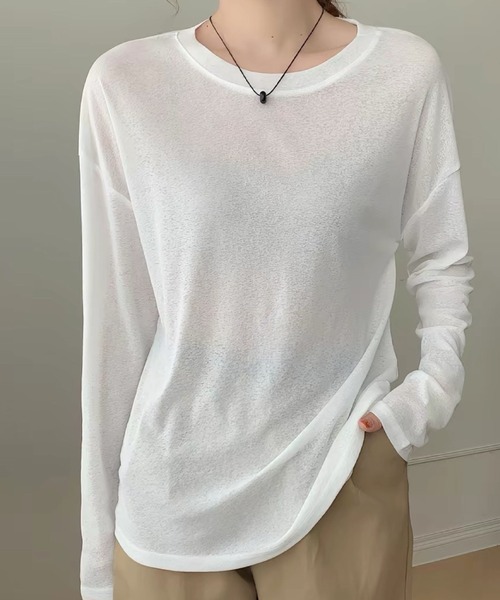 2ly2(トゥーリートゥー)の「シアー長袖プルオーバー / シアートップス クルーネック ロングスリーブ(Tシャツ/カットソー・レディース・ピンク/ブラック/ホワイト/ブルー/イエロー・FREE)」の2枚目の写真