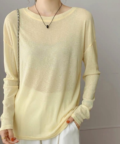 2ly2(トゥーリートゥー)の「シアー長袖プルオーバー / シアートップス クルーネック ロングスリーブ(Tシャツ/カットソー・レディース・ピンク/ブラック/ホワイト/ブルー/イエロー・FREE)」の1枚目の写真