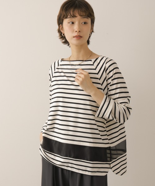 Bou Jeloud（ブージュルード）の「レーヨン天竺シアーラインプルオーバー（Tシャツ/カットソー・レディース・オフホワイト/A/ブラック・FREE）」の3枚目の写真