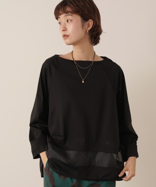 Bou Jeloud（ブージュルード）の「レーヨン天竺シアーラインプルオーバー（Tシャツ/カットソー・レディース・オフホワイト/A/ブラック・FREE）」の2枚目の写真