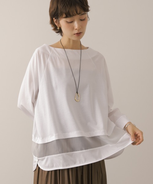 Bou Jeloud（ブージュルード）の「レーヨン天竺シアーラインプルオーバー（Tシャツ/カットソー・レディース・オフホワイト/A/ブラック・FREE）」の5枚目の写真