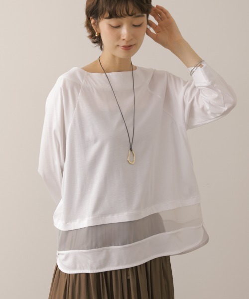 Bou Jeloud（ブージュルード）の「レーヨン天竺シアーラインプルオーバー（Tシャツ/カットソー・レディース・オフホワイト/A/ブラック・FREE）」の6枚目の写真