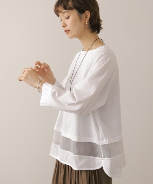 Bou Jeloud（ブージュルード）の「レーヨン天竺シアーラインプルオーバー（Tシャツ/カットソー・レディース・オフホワイト/A/ブラック・FREE）」の9枚目の写真