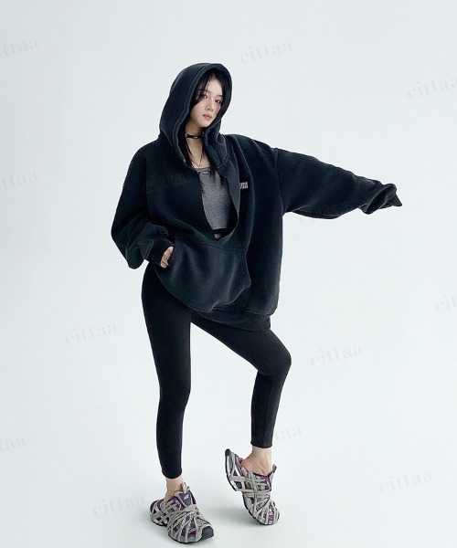 Dalfwin(ダールフィン)の「OISIS刺繍デザイン深Vネックヘビーウェイトフーディー(Tシャツ/カットソー・レディース・ブラック・FREE)」の4枚目の写真